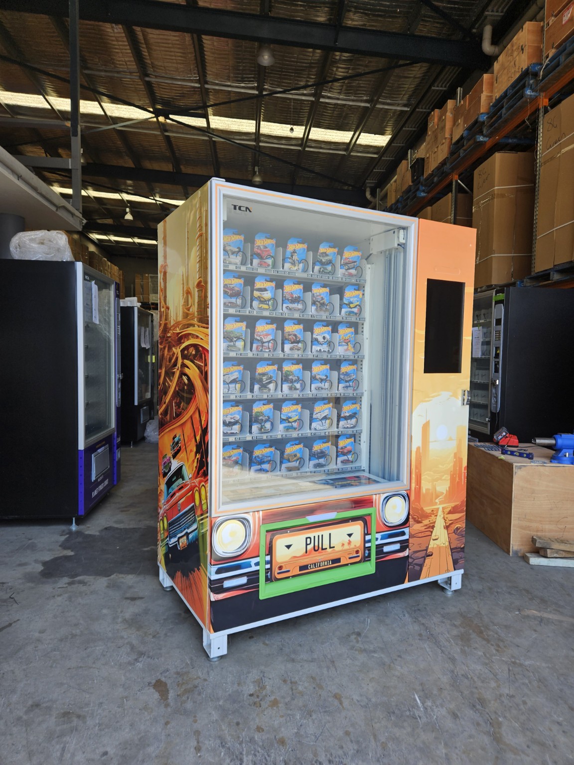 Finished Vending Blue machine in the warehouse